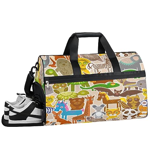 Zoo Animals Collection Sport Turnbeutel mit Nassfach & Schuhfach Reise Seesack für Männer Frauen Basketball Weekender Tasche für Flugzeug Schwimmen Yoga, Mehrfarbig von Pardick