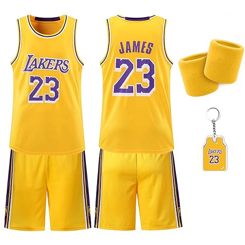 Basketball Jersey für Jungen - Schnell trocknendes Basketball Trikot und Shorts mit Wrist Wraps - Ärmelloses Basketball Anzug Set für Training und Spiele - Hochwertige Basketball Kleidung (24, Gelb) von Pardofelis