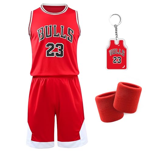 Basketball Trikot für Kinder - Schnell trocknendes Basketball Trikot und Shorts mit Wrist Wraps - Ärmelloses Basketball Anzug Set für Training und Spiele - Hochwertige Basketball Kleidung (26, Red) von Pardofelis