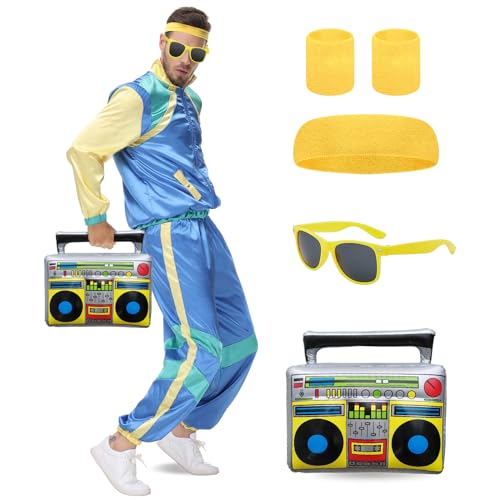 Pardofelis 70er 80er Jahre Outfit Damen Herren, 80er Trainingsanzug mit Jacke und Hose Anzug, Bad Taste Outfit, 90er Retro Style Jogginganzug für Karneval Party Fasching (Blau, XL) von Pardofelis