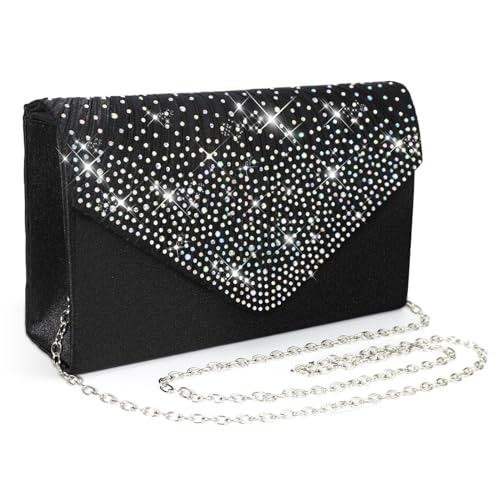 Pardofelis Abendtasche Damen Clutches, Glitzer Clutch Schwarz, Abendkleid Clutch Bag mit Abnehmbarer Kette Cross Body Bag, Kristall Diamant Elegante Abendtasche für Hochzeit Prom Party von Pardofelis