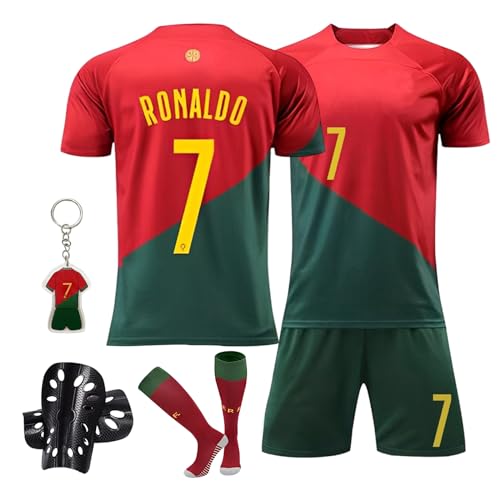 Pardofelis Fußball Trikot für Kinder, Trikot Nr. 7 Fußballtrikots Fussball T-Shirt Shorts Socken und Schienbeinschoner Set, Outdoor Football Jersey für Junge Anzug (Rot Grün, 26) von Pardofelis