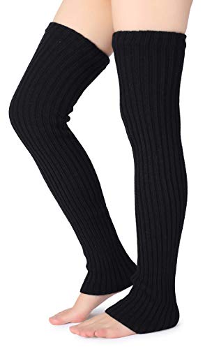 Pareberry Damen Winter Overknee High Footless Socks Knit Warm Long Leg Warmers, Schwarz, 27 Inches von Pareberry