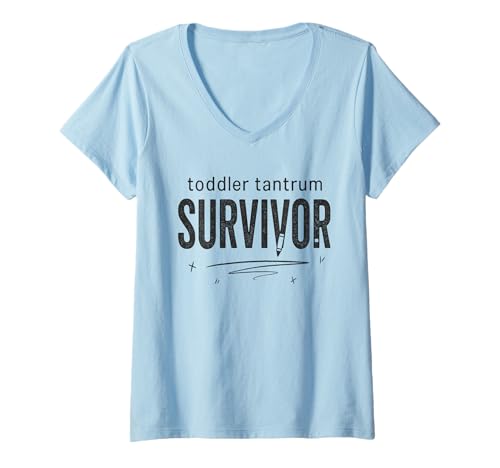 Damen Toddler Tantrum Survivor Funny Parent Distressed Type T-Shirt mit V-Ausschnitt Damen Toddler Tantrum Survivor Funny Parent Distressed Type T-Shirt mit V-Ausschnitt von Parent Life Survival Co.