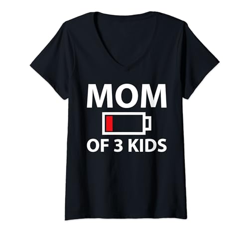 Damen Parenting - Mom of 3 Kids T-Shirt mit V-Ausschnitt von Parents Mom Dad Humor Design Outfit