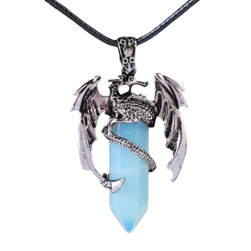 ParfCO Bergkristall Anhänger, Damen-Halskette mit Heilkristall, Drache Umwickelt, Sechseckige Kristallspitze, Anhänger, Halskette, Opal-Edelstein, Amulett, Paar, Gothic-Schmuck, Geschenk für Männer von ParfCO