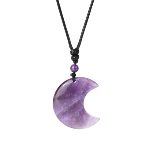 ParfCO Bergkristall Anhänger, Damen-Halskette mit Heilkristall, Halbmond-Anhänger, Halskette, Amethyst, Reiki-Amulett, Schmuck, Muttertagsgeschenk für Mütter und Frauen von ParfCO