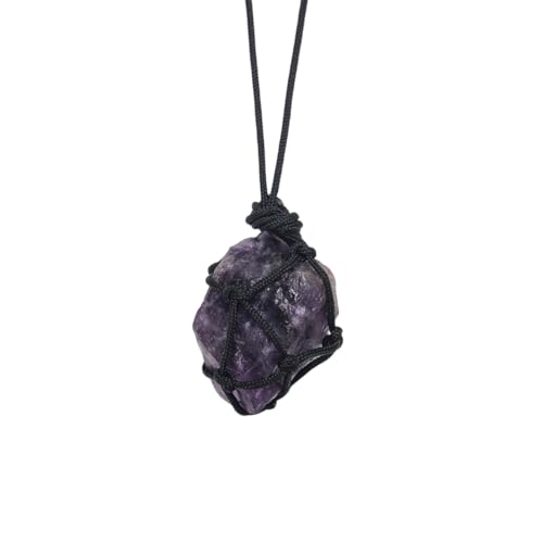 ParfCO Bergkristall Anhänger, Unregelmäßige Rohstein-Halskette, Natürlicher Amethyst, Heilkristall-Anhänger, Halskette, Damen, Handgewebte Seil-Halskette, Herren- und Damen-Halskette, Schmuck von ParfCO