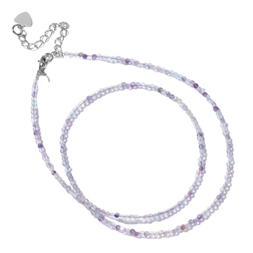 ParfCO Bergkristall Kette, 2 Mm Mini-Stein-Perlen-Halskette, Natürlicher Lila Fluorit, Heilkristall-Halskette, Damen-Strand-Party-Halsband, Chakra-Schmuck, Geschenke von ParfCO