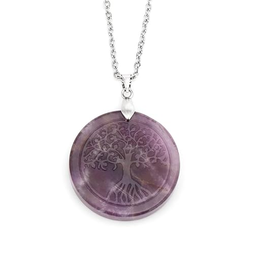 ParfCO Bergkristall Kette, Baum des Lebens Kristall-Halskette für Frauen, Natürlicher Amethyst, Heilkristall-Halskette, Runder Anhänger, Halskette, Silber, Reike Schmuck, Geschenke von ParfCO