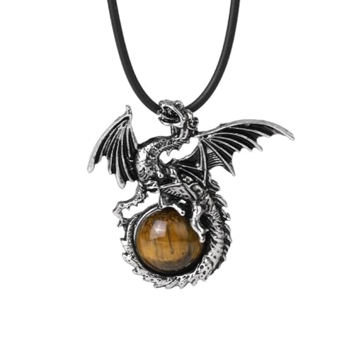 ParfCO Bergkristall Kette, Damen-Heilkristall-Halskette, Drache Umwickelte Runde Kugel-Anhänger-Halskette, Tigerauge-Steine, Edelstein-Amulett, Paar, Gothic-Schmuck, Geschenk für Männer von ParfCO