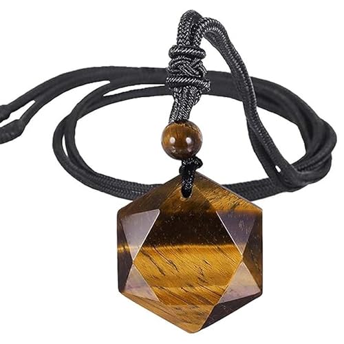 ParfCO Bergkristall Kette, Davidstern-Hexagramm-Anhänger-Halskette für Damen und Herren, Tigerauge-Stein, Heilkristall, Amulett-Stein-Anhänger, Handgefertigte Edelstein-Kordel-Halskette, Reike-Sc von ParfCO