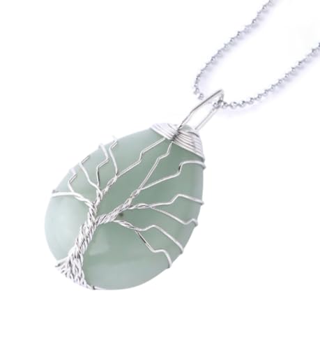 ParfCO Bergkristall Kette, Heilkristall-Halskette für Damen, Wassertropfen, Naturstein, Baum Des Lebens, Halsketten, Grüner Aventurin, mit Draht Umwickelt, Handgefertigter Schmuck, Geschenk für F von ParfCO