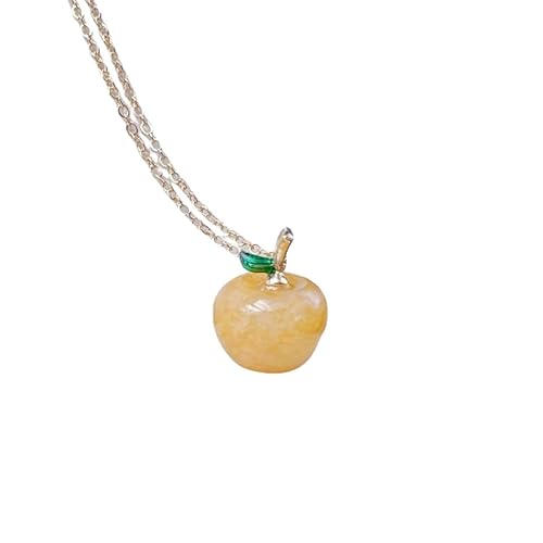 ParfCO Bergkristall Kette, Natürliche Kristall-Apfel-Halskette, Natürliche Gelbe Jade, Heilkristall-Anhänger-Halskette für Damen, Kreativer Vintage-Chakra-Schmuck, Geschenke, Verstellbare Kordel von ParfCO