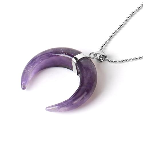 ParfCO Edelstein Kette, Amethyst Heilkristall Anhänger Halskette für Frauen, Zierliche Halbmond Halskette, Natürlicher Edelstein, Silberkette, Chakra Schmuck, Geschenke von ParfCO