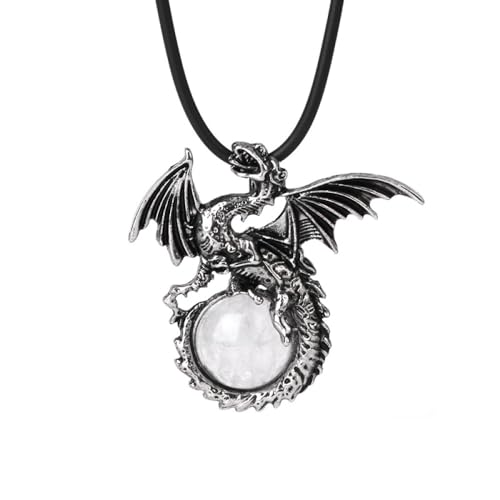 ParfCO Edelstein Kette, Damen-Halskette mit Heilkristall, Drache Umwickelt, Runder Kugel-Anhänger, Halskette, Weißer Kristall, Edelstein, Amulett, Paar, Gothic-Schmuck, Geschenk für Männer von ParfCO