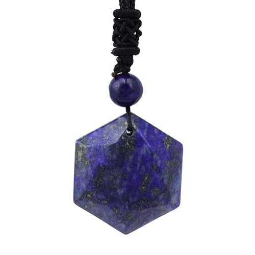 ParfCO Edelstein Kette, Davidstern-Hexagramm-Anhänger-Halskette für Damen und Herren, Lapislazuli-Heilkristall, Amulett-Stein-Anhänger, Handgefertigte Edelstein-Kordel-Halskette, Reike-Schmuckges von ParfCO