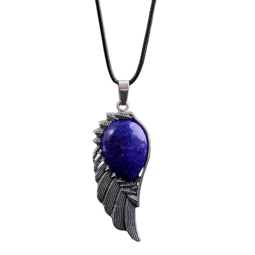 ParfCO Edelstein Kette, Engelsflügel-Halskette, Natürlicher Blauer Stein, Heilkristall-Anhänger-Halskette, Damen-Amulett-Anhänger-Halskette, Verstellbare Kordel-Halskette, Reike Schmuck, Geschenke von ParfCO