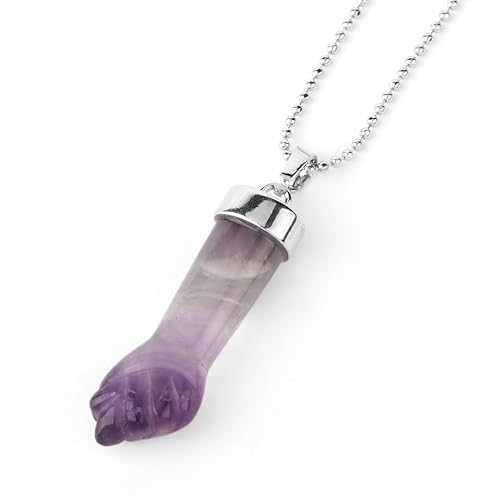 ParfCO Edelstein Kette, Geschnitzte Faustarm Halskette, Natürliche Amethyst Heilkristall Anhänger Halskette mit Silberkette für Damen und Herren, Amulett Anhänger Halskette Reike Schmuck Geschenke von ParfCO