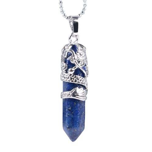 ParfCO Edelstein Kette, Heilkristall-Halskette mit Drachen Umwickelt, Sechseckiger Kristall-Punkt-Anhänger, Halskette, Lapislazuli-Edelstein, Amulett, Paar, Schmuck, Geschenk für Damen und Herren von ParfCO