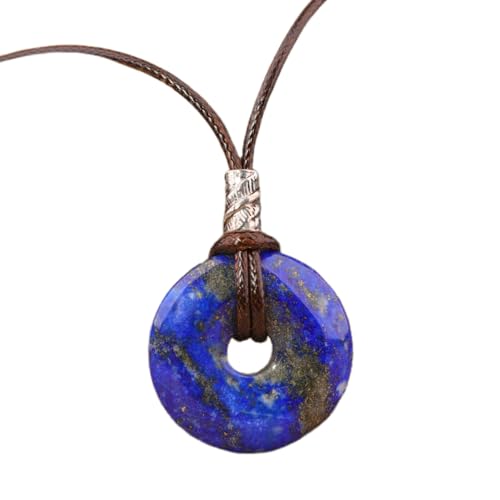 ParfCO Edelstein Kette, Lapis-Heilkristall-Anhänger-Halskette für Frauen, Runde Donut-Halskette, Amulett-Anhänger-Halskette, Natürlicher Edelstein, Leder-Halskette, Chakra-Schmuck, Geschenke von ParfCO