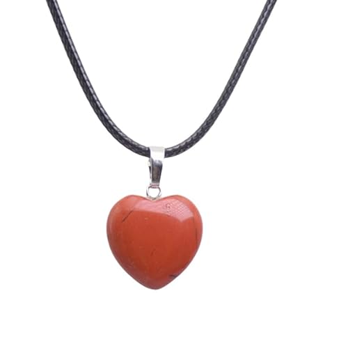 ParfCO Edelstein Kette, Roter Jaspis-Heilkristall-Anhänger-Halskette für Frauen, Naturstein-Herzform-Halskette, Amulett-Anhänger-Halskette, Verstellbare Kordel-Halskette von ParfCO