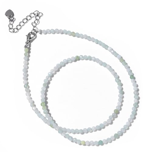 ParfCO Edelstein Kette, Zierliche Unregelmäßige Boho Stein Halsketten, Natürliche Aquamarin Heilkristall Anhänger Halskette für Frauen, 2 mm Kugelförmige Perlen Halskette von ParfCO