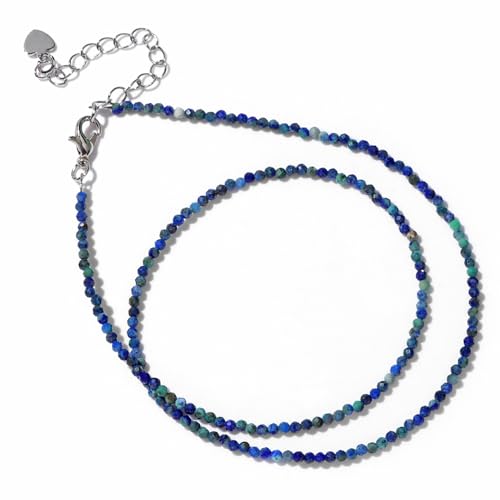 ParfCO Edelstein Kette, Zierliche Unregelmäßige Boho Stein Halsketten, Natürliche Lapislauzli Heilkristall Anhänger Halskette für Frauen, 2 mm Kugelförmige Perlen Halskette von ParfCO