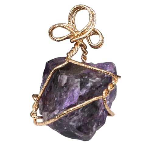 ParfCO Kristall Kette, Damen-Halskette mit Heilkristall, Unregelmäßiger Edelstein-Anhänger, Halskette, Amethyst-Edelstein, Drahtgewickelt, Handgefertigter Schmuck, Geschenk für Frauen von ParfCO