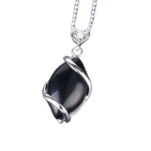 ParfCO Kristall Kette, Schwarze Onyx-Heilkristall-Anhänger-Halskette für Frauen, Ovale Kristall-Halskette, Wire-Wrap-Stein-Nacklace-Anhänger, Handgefertigter Zierlicher Schmuck, Geschenk für Fra von ParfCO