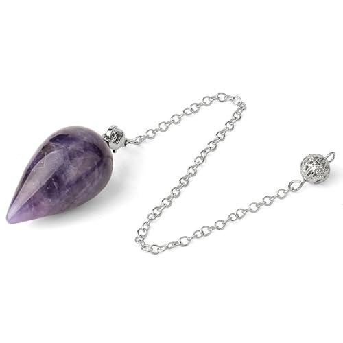 ParfCO Kristall Kette, Tropfenförmige Kristall-Halskette für Frauen, Natürlicher Amethyst, Heilkristall-Halskette, Wassertropfen, Naturstein-Pendel, Silber für Wünschelruten, Wahrsagen, Reiki-H von ParfCO