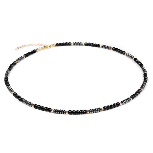 ParfCO Kristall Kette,4 Mm Einfache Stein Perlen Halsketten, Natürliches Schwarzes Glas, Heilkristall Anhänger Halskette, Damenmode, Reiki Halskette, Schmuck für Damen und Herren von ParfCO