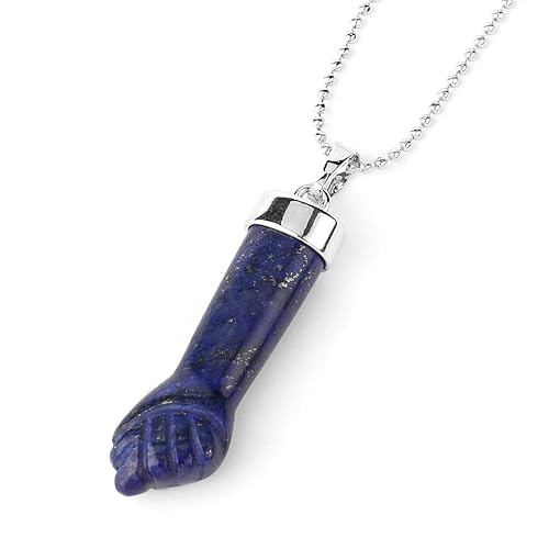 ParfCO Kristall Kette,Geschnitzte Faust Arm Halskette Natürlicher Lapislazuli Heilkristall Anhänger Halskette mit Silberkette für Frauen Männer Amulett Anhänger Halskette Reike Schmuck Geschenke von ParfCO