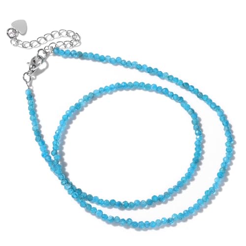 ParfCO Kristall Kette,Zierliche Böhmische Halskette, 2 mm Natürliche Apatit Heilkristall Samenperlen Halskette, Verstellbare Halskette, Strand Halskette, Boho Schmuck für Frauen und Mädchen von ParfCO