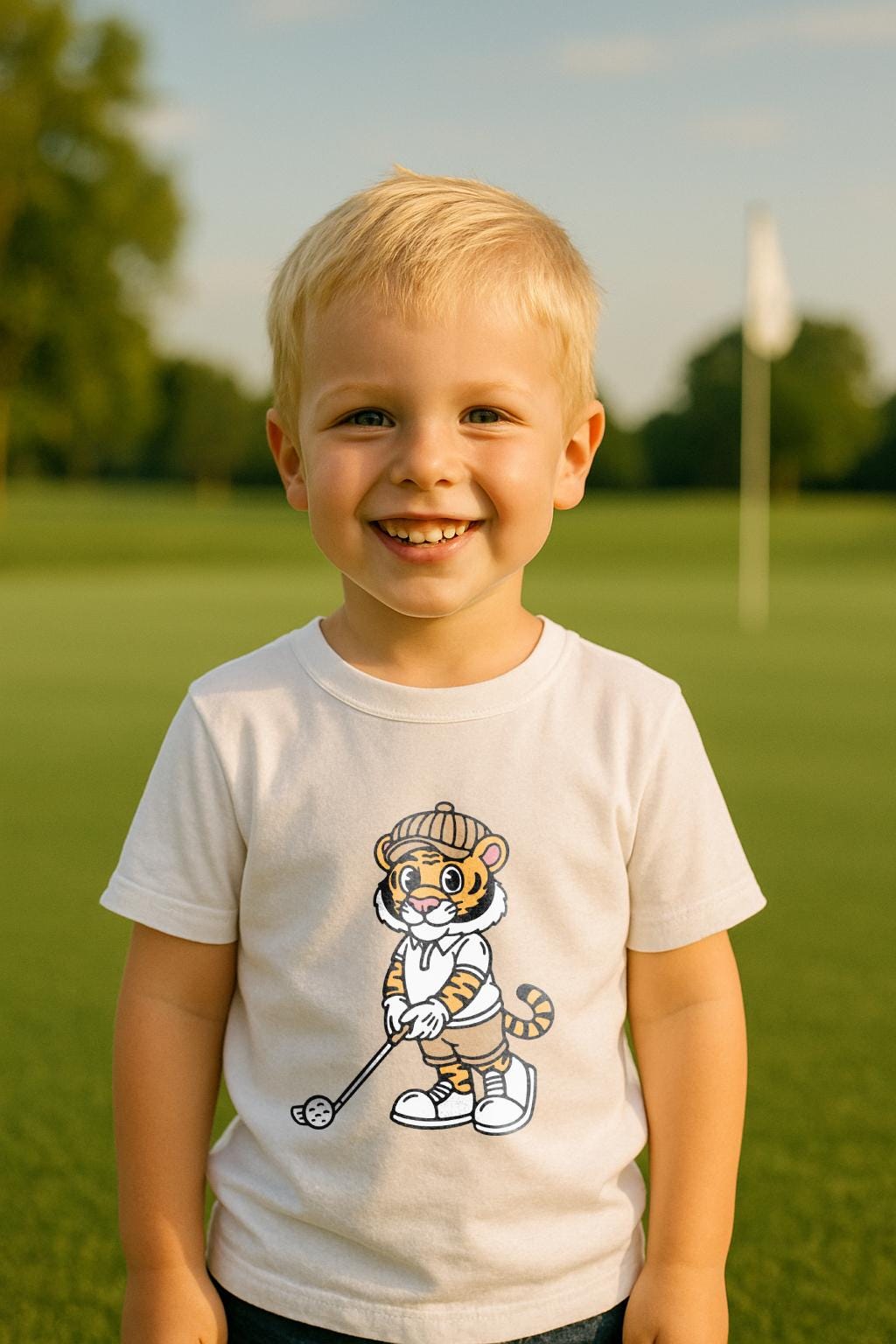 Kids T-Shirt Mit Golfendem Tiger Logo - Fun Design Kids T-Shirt Mit Golfendem Tiger Logo - Fun Design von Parfekt