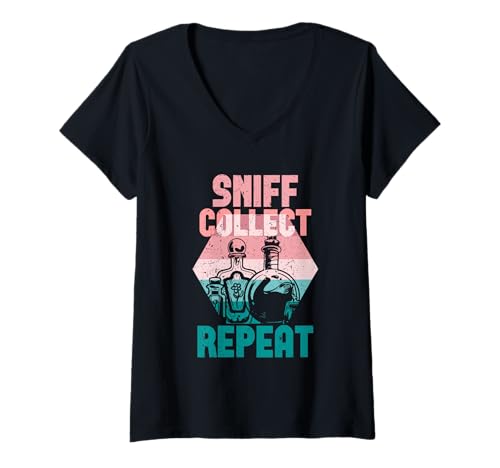 Damen Parfüm Parfümsammler Sniff Collect Repeat T-Shirt mit V-Ausschnitt von Parfüms Parfüms Parfümeurin