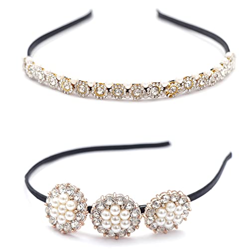 Parhon Haarreif mit silbernem Kristallstein, künstliches Blumendesign, Perlen-Design mit Stein, Haarband, Prinzessinnen-Tiara, Krone, Haarbänder für Mädchen und Frauen (2 Stück) von Parhon