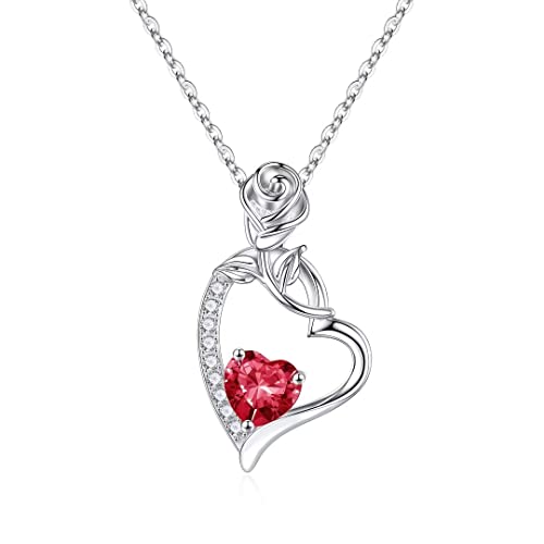 Herz Kette Geburtsstein Schmuck Damen, Rose Silber 925 Haslkette Juli Geburtsstein Rubin Kristall Anhänger Kette Personalisierte Muttertagsgeschenk Geburtstagsgeschenk für Mama Frauen Freundin von Parima