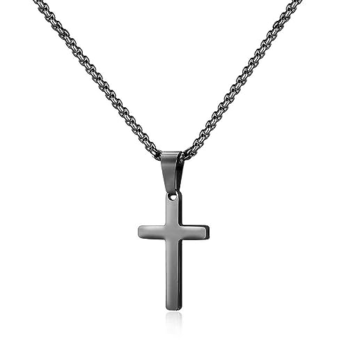 Kreuz Kette Herren, Edelstahl Halskette Herren Schwarz Kreuzkette mit Kreuz Anhänger 1.2"*0.7" Kette Schmcuck Geburtstag Tauf Konfirmation Geschenkfür Männer Kinder Mädchen Freund Sohn Jungen 22inch von Parima