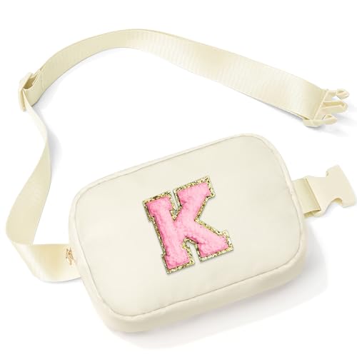 Parima Personalisierte Geschenke für Mama Großmutter - Geschenke Zum 30 40 50 60 Geburtstag Frauen, Geburtstagsgeschenk für Mama Großmutter, Beige Nylon Hüfttasche Gürteltasche Mit Initiale K von Parima