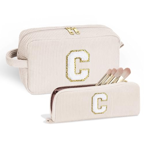 Parima Geschenk für Frauen - Cord Kosmetiktasche Kulturtasche Damen Geschenk für Freundin Trauzeugin Geschenk Hochzeitstag Geschenk Personalisierte Geschenke Frauen Kosmetiktasche mit Buchstaben C von Parima