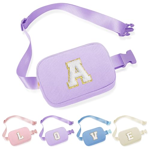 Parima Bauchtasche Damen Mädchen - Buchstaben Gürteltasche Cord Bauchtasche Klein Hüfttasche Damen Personalisierte Geschenke für Teenager Mädchen Geburtstagsgeschenk für Frauen Lila Gürteltasche A von Parima