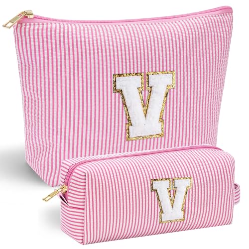 Parima Buchstaben Kosmetiktasche für Damen Mädchen, Reise Kosmetiktasche Kulturbeutel Damen Frau Geschenke für Frauen Mütter Freundin Geschenk für Mädchen Rosa Kosmetiktasche V von Parima