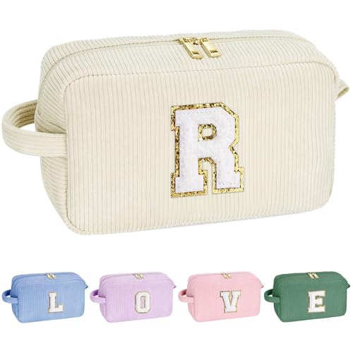 Parima Geburtstagsgeschenk für Frauen Mädchen - Beige Kosmetiktasche Reise Kosmetiktaschen Weihnachten Geschenke für Mädchen Schwester Frau Geschenk für Frauen Freundin Kosmetiktasche mit Buchstaben R von Parima