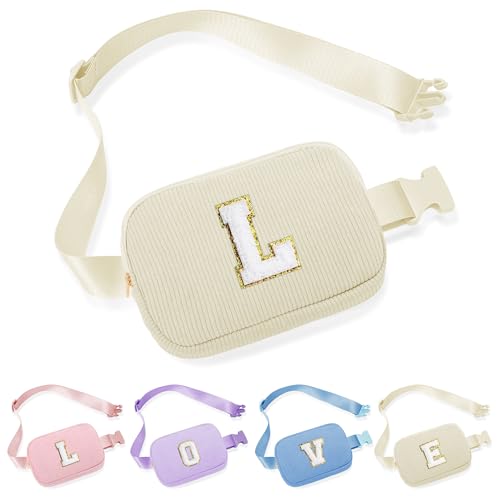 Parima Bauchtasche Damen Mädchen - Buchstaben Bauchtasche Cord Gürteltasche Hüfttasche für Damen Personalisierte Geschenke für Mädchen Geburtstagsgeschenk für Frauen Beige Bauchtasche mit Buchstaben L von Parima