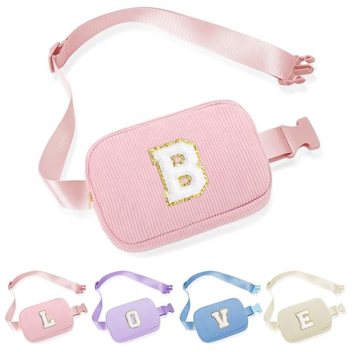 Parima Bauchtasche Mädchen - Buchstaben Bauchtasche Sport Mode Hüfttaschen Cord Gürteltasche Rosa Bauchtasche Mädchen Geschenke Frauen Cord Bauchtasche mit Buchstaben B von Parima