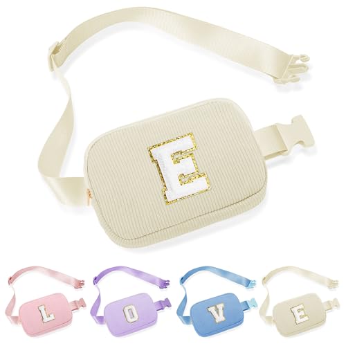 Parima Bauchtasche Damen Mädchen - Buchstaben Bauchtasche Cord Gürteltasche Umhängetaschen Damen Personalisierte Geschenke für Mädchen Geburtstagsgeschenk für Frauen Bauchtasche mit Buchstaben E von Parima