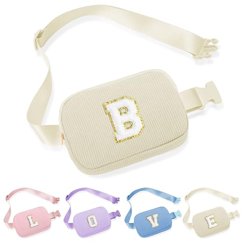 Parima Hüfttasche Mädchen - Buchstaben Bauchtasche Damen Cord Gürteltasche Hüfttasche Damen Beige Bauchtasche Mädchen Geschenke Frauen Cord Bauchtasche mit Buchstaben B von Parima