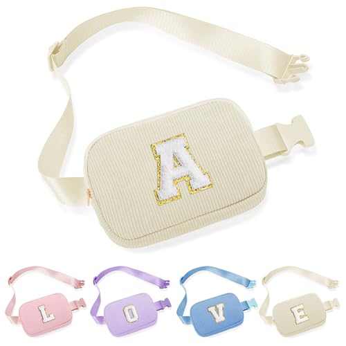 Parima Buchstaben Bauchtasche - Cord Bauchtasche Beige Gürteltasche Umhängetaschen Damen Personalisierte Geschenke für Frauen Geburtstagsgeschenk für Teenager Mädchen Hüfttasche mit Buchstaben A von Parima