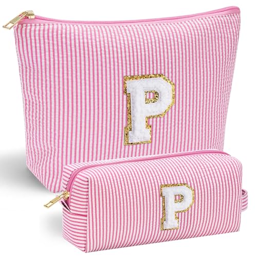 Parima Geschenke für Beste Freundin - 2 Stück Kosmetiktaschen Beauty-Utensilien Schminktasche Mädchen Geschenke für Frauen Mädchen 8 Jahre Geschenke für Mama Schwester Rosa Kosmetiktasche Buchstaben P von Parima